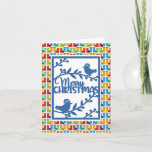 Blaue Vögel Frohe Weihnachten Faux Papercut