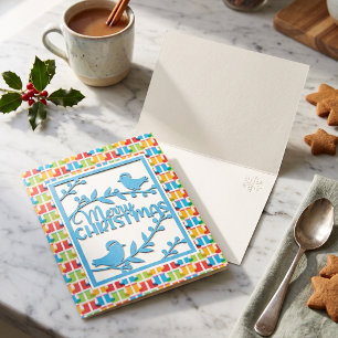 Blaue Vögel Frohe Weihnachten Faux-Papierschnitt