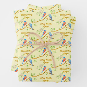Blaue Vögel Gelbe Geschenkpapierbögen Geschenkpapier Set