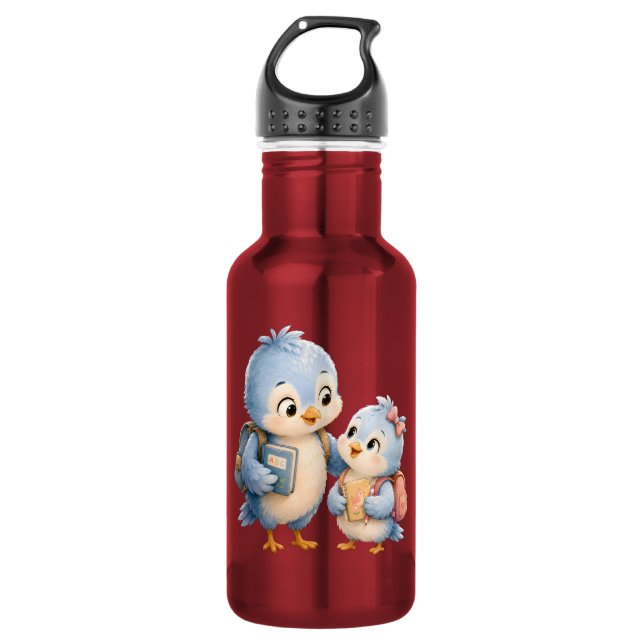 Blaue Vogel-Geschwister Edelstahlflasche (Vorderseite)