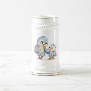 Blaue Vogel-Geschwister Keramik-Bierkrug Bierglas