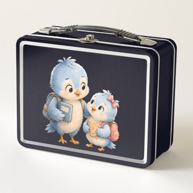 Blaue Vogel-Geschwister Lunchbox (Vorderseite)