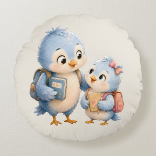 Blaue Vogel-Geschwister-Rundkissen Rundes Kissen