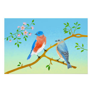 Blaue Vögel Glänzendes Poster