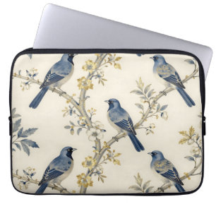 Blaue Vögel Goldenes Blütenmuster Laptopschutzhülle