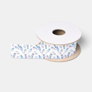 Blaue Vögel im Mosaikeffekt Satinband