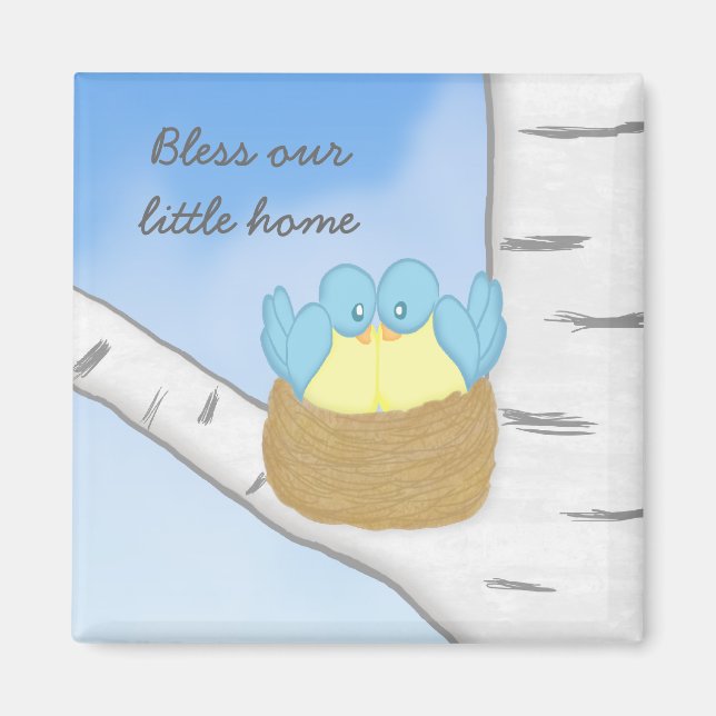 Blaue Vögel im Nest Magnet (Vorne)