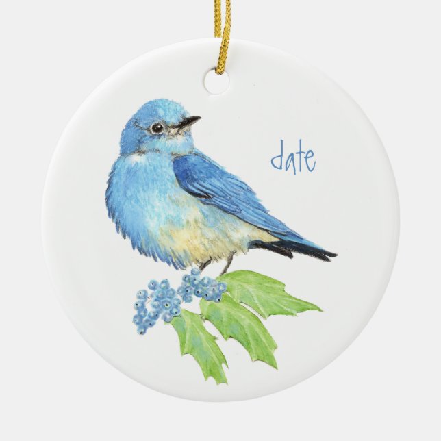 Blaue Vögel im Wasser Keramikornament (Vorne)