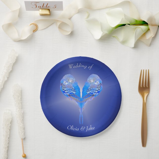 Blaue Vögel in nachtblauer Farbe Pappteller (Hochzeit)