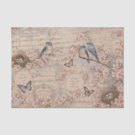 Blaue Vögel Kirschblüten Notenpapier Seidenpapier