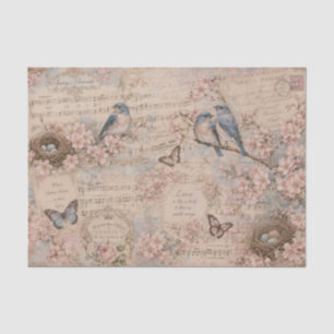 Blaue Vögel Kirschblüten Notenpapier Seidenpapier