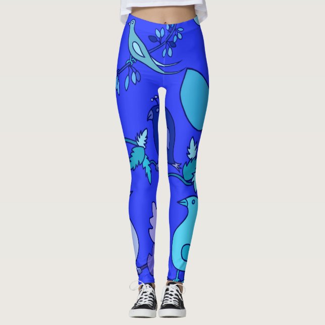 Blaue Vögel Leggings (Vorderseite)