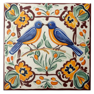 Blaue Vögel Mediterrane Blaue Vögel Volks Floral Fliese
