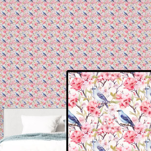 Blaue Vögel mit rosa Blume Tapete