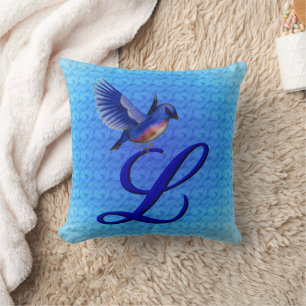 Blaue-Vogel-Monogramm Anfangsbuchstabe L Kissen