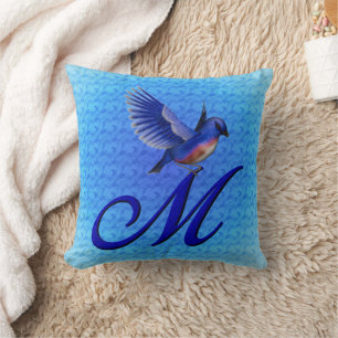 Blaue-Vogel-Monogramm Anfangsbuchstabe M Kissen