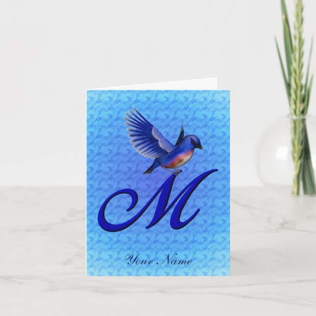 Blaue Vogel-Monogramm Anfangsbuchstabe M Personali (Vorderseite)