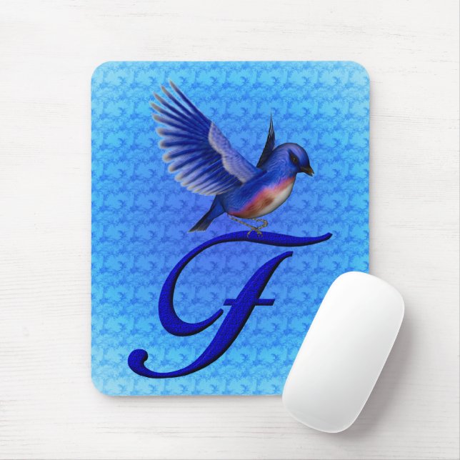 Blaue Vogel-Monogramm-Initial F Mousepad (Mit Mouse)