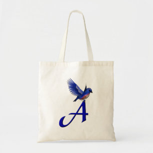 Blaue Vogel-Monogramm-Initiale A Tragetasche