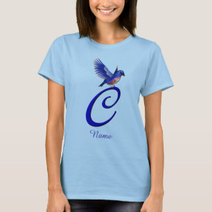 Blaue Vogel-Monogramm-Initiale C Elegant Personali T-Shirt