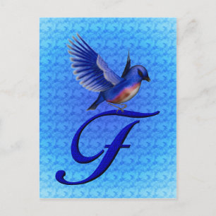 Blaue Vogel-Monogramm-Initiale F Elegant Postkarte