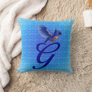 Blaue Vogel-Monogramm Initiale G Kissen