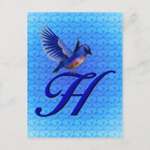 Blaue Vogel-Monogramm Initiale H Elegant Postkarte