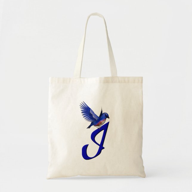 Blaue Vogel-Monogramm Initiale I Elegant Tragetasche (Vorne)