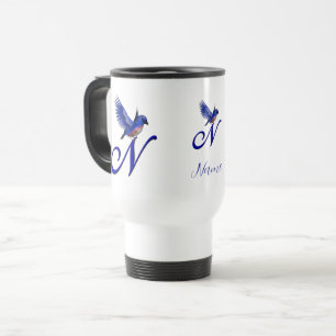 Blaue Vogel-Monogramm-Initiale N Elegant Personali Reisebecher