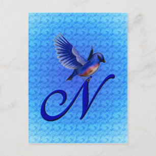 Blaue Vogel-Monogramm Initiale N Elegant Postkarte