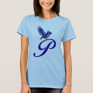 Blaue Vogel-Monogramm-Initiale P Elegant T-Shirt