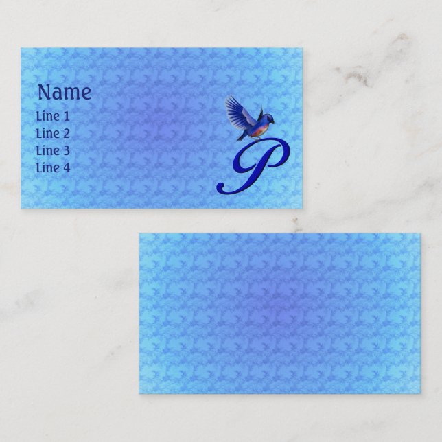 Blaue Vogel-Monogramm-Initiale P Elegant Visitenkarte (Vorne/Hinten)