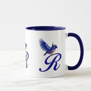 Blaue Vogel-Monogramm-Initiale R Elegant Tasse