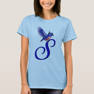 Blaue Vogel-Monogramm Initiale S Elegant T-Shirt