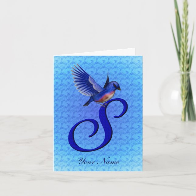 Blaue Vogel-Monogramm-Initiale S Personalisiert (Vorderseite)