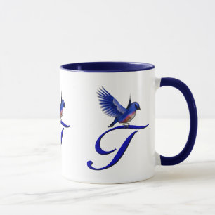 Blaue Vogel-Monogramm-Initiale T Elegant Tasse