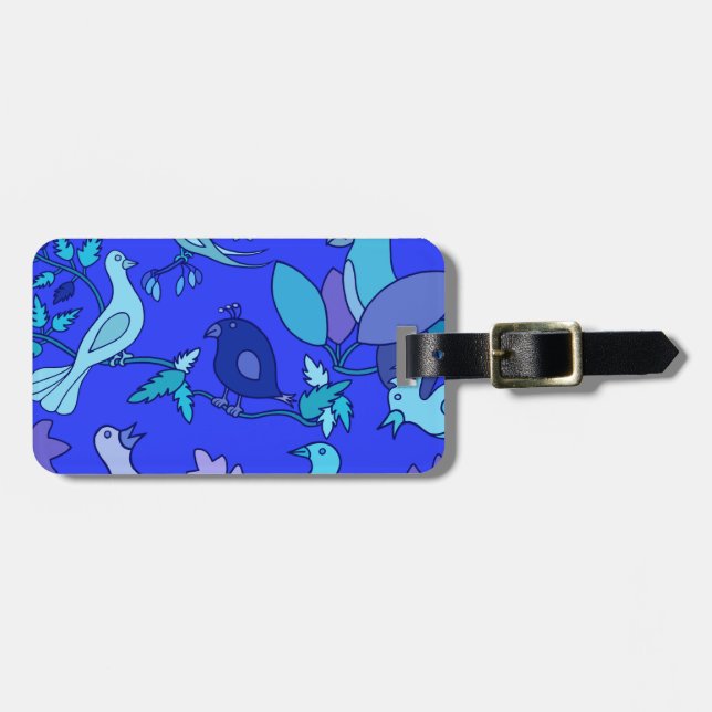 Blaue Vögel Personalisiert Gepäckanhänger (Vorderseite horizontal)