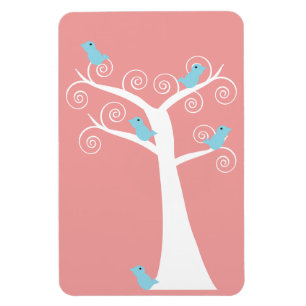 Blaue Vögel Rosa Hintergrund Whimsical Baum Magnet
