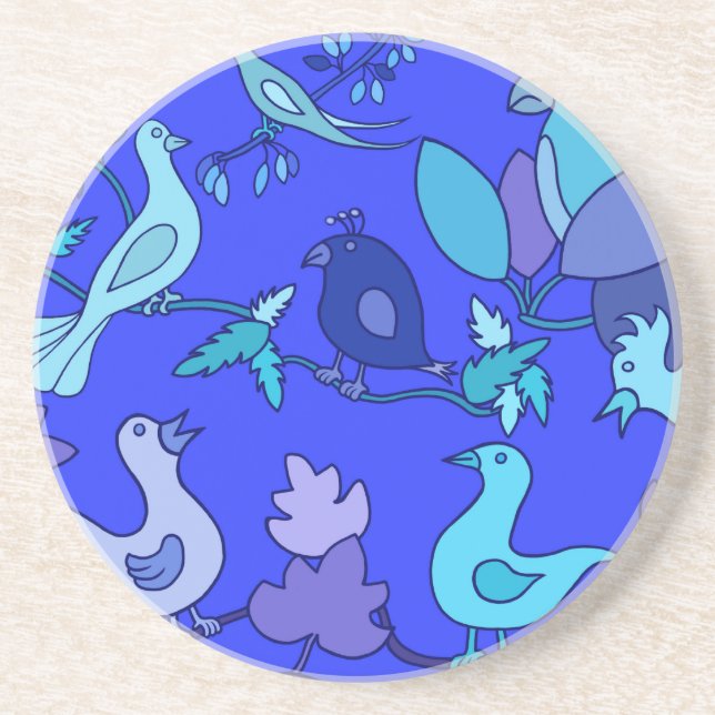 Blaue Vögel Sandstein Untersetzer (Vorne)