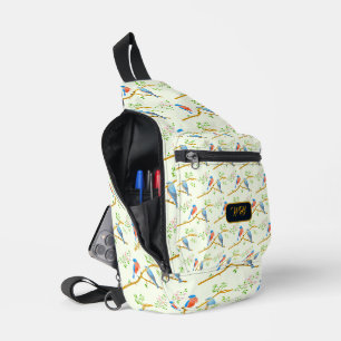 Blaue Vögel Schleudertasche Blassgrün Crossbody Bag