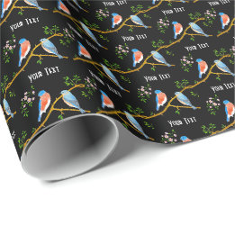Blaue Vögel Schwarz Geschenkpapier