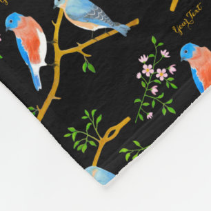 Blaue Vögel Schwarz Kleines Fleece-Decke Fleecedecke
