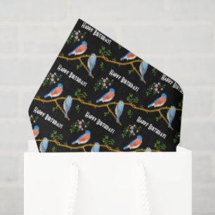 Blaue Vögel Schwarze Geschenkpapierbögen Seidenpapier