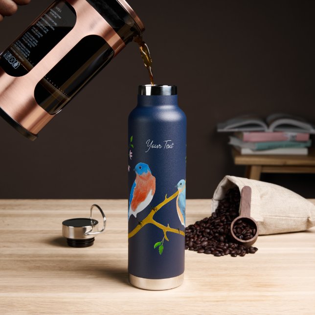 Blaue Vögel Schwarzer Thor Trinkflasche (Kaffee)