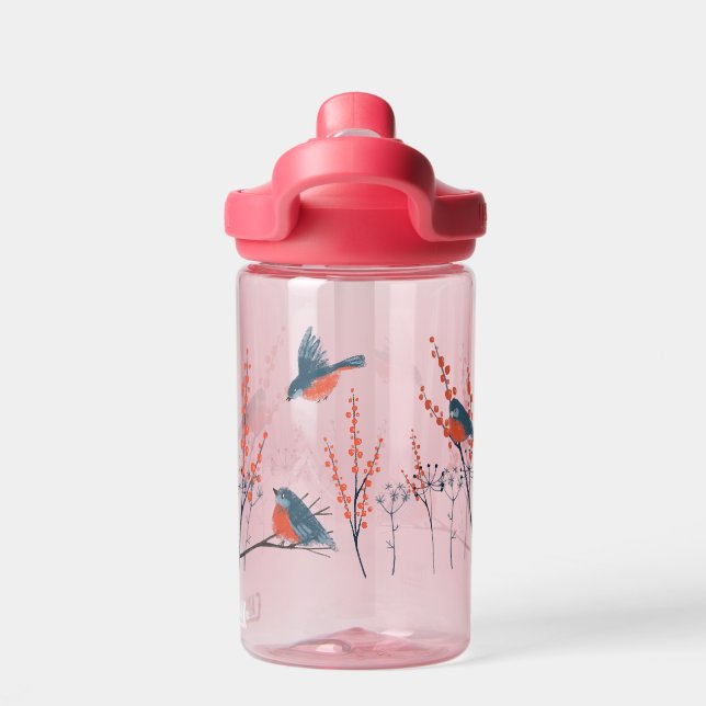Blaue Vögel und Berry Bushes Trinkflasche (Rückseite)