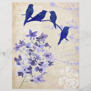 Blaue Vögel und Blume Aquarellpapier
