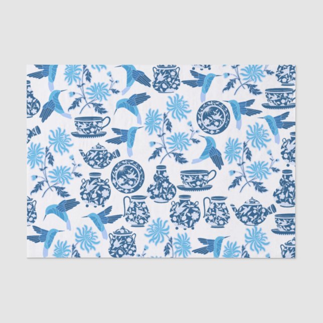 Blaue Vögel und Blume - Gewebepapier Seidenpapier (Vorderseite)