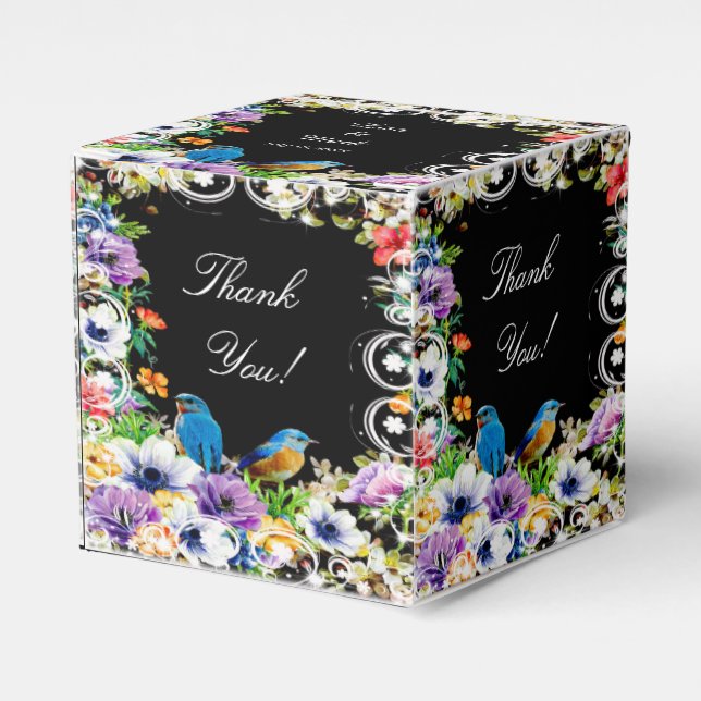Blaue Vögel und botanische Blüten Geschenkschachtel (Vorderseite)