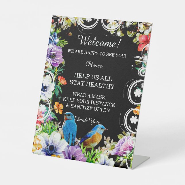 Blaue Vögel und botanische florale Sicherheitsmaßn Sockelschild (Vorderseite)