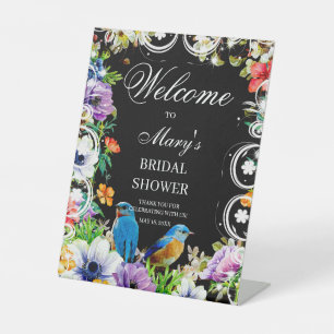 Blaue Vögel und botanisches Brautparty willkommen Sockelschild